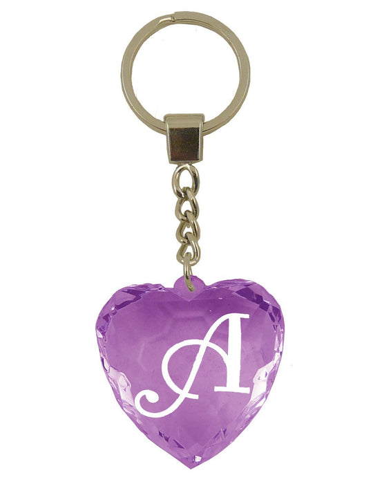 Initial Letter A Diamond Heart Keyring - Purple