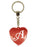 Initial Letter A Diamond Heart Keyring - Red