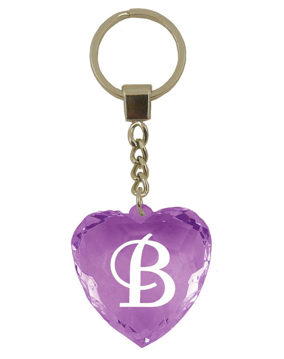 Initial Letter B Diamond Heart Keyring - Purple