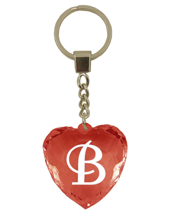Initial Letter B Diamond Heart Keyring - Red