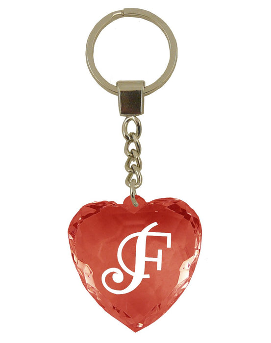 Initial Letter F Diamond Heart Keyring - Red