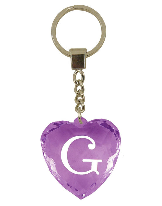 Initial Letter G Diamond Heart Keyring - Purple