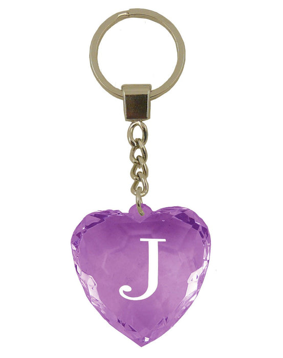 Initial Letter J Diamond Heart Keyring - Purple