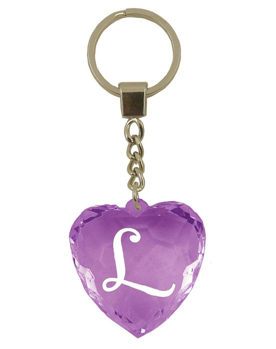 Initial Letter L Diamond Heart Keyring - Purple