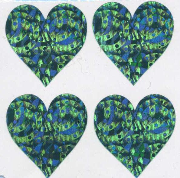 Pack of Sparkly Prismatic Stickers - 4 Hearts