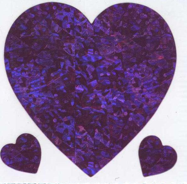 Pack of Sparkly Prismatic Stickers - 3 Hearts