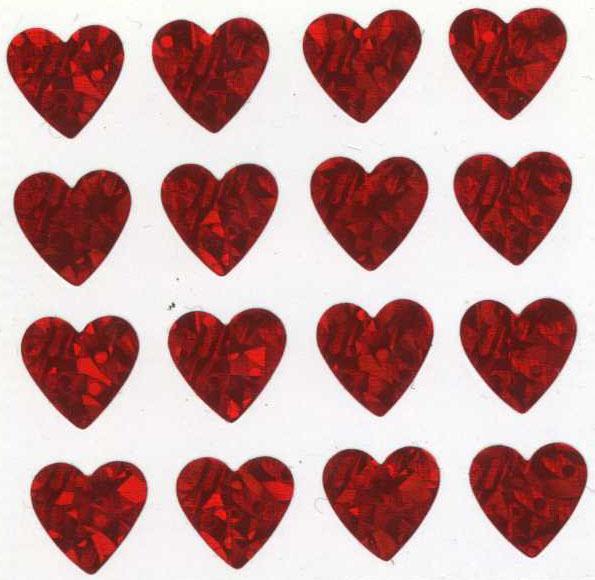 Pack of Sparkly Prismatic Stickers - 16 Hearts