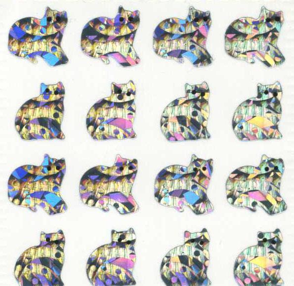 Pack of Sparkly Prismatic Stickers - 16 Cats