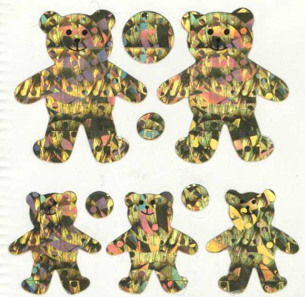 Pack of Sparkly Prismatic Stickers - 5 Teddy Bears