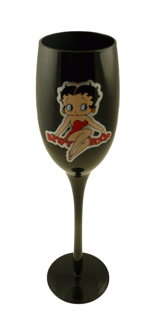 BP2148 Betty Boop Black Flute Wine Glass - Sitting On Name