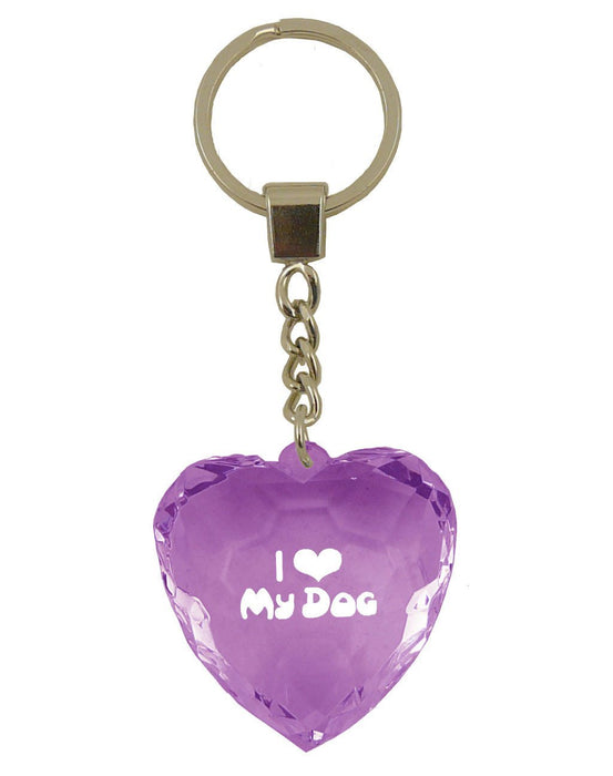 I Love My Dog Diamond Heart Keyring - Purple