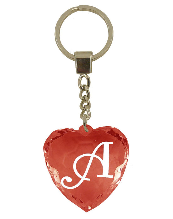 Initial Letter A Diamond Heart Keyring - Red