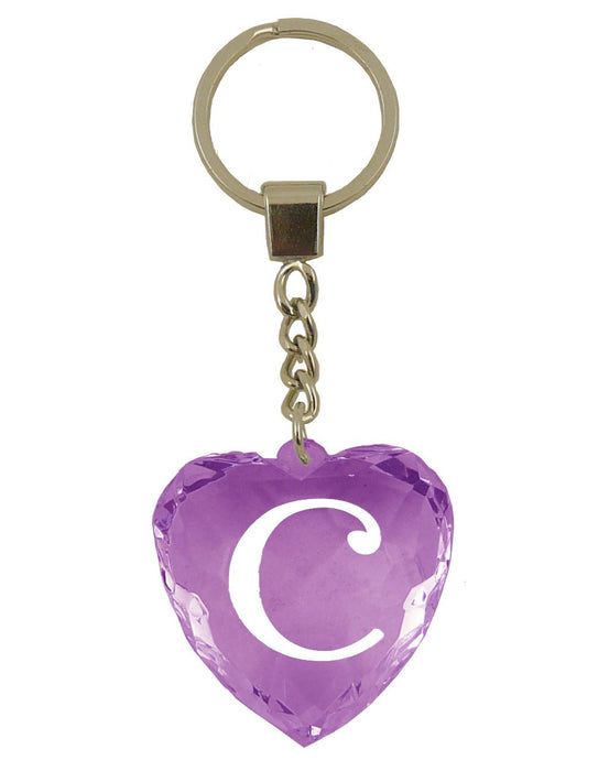 Initial Letter C Diamond Heart Keyring - Purple