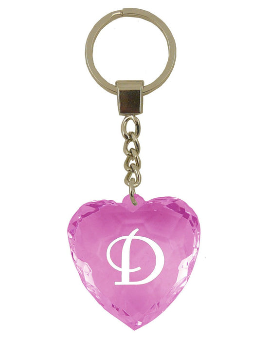 Initial Letter D Diamond Heart Keyring - Pink