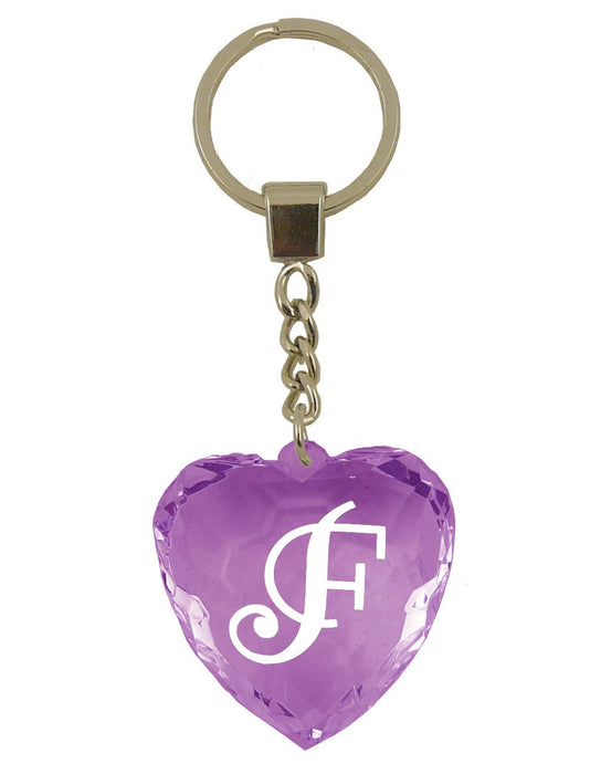 Initial Letter F Diamond Heart Keyring - Purple