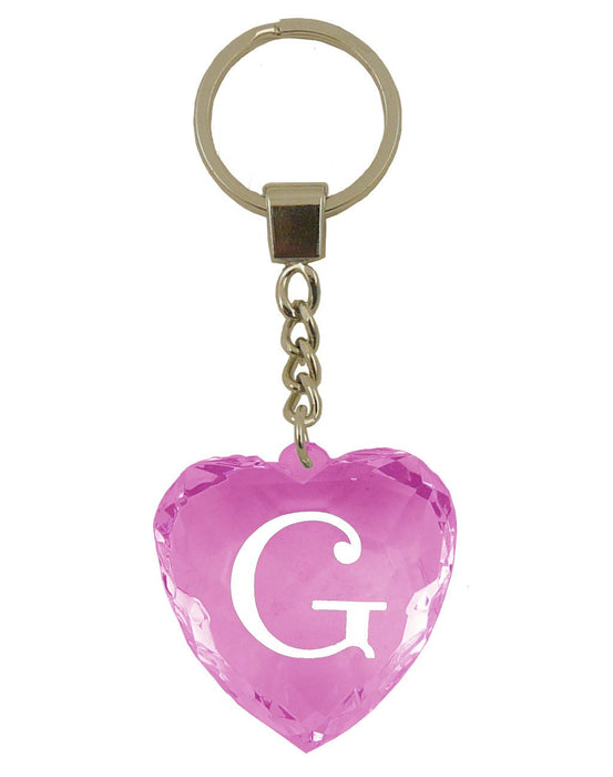 Initial Letter G Diamond Heart Keyring - Pink