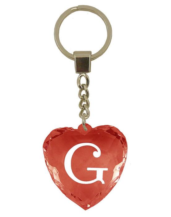 Initial Letter G Diamond Heart Keyring - Red