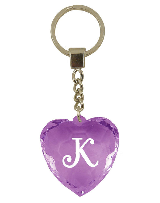 Initial Letter K Diamond Heart Keyring - Purple