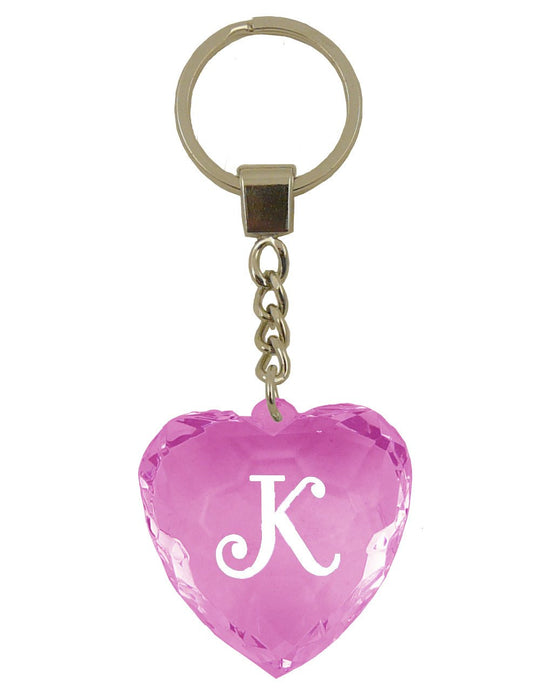 Initial Letter K Diamond Heart Keyring - Pink