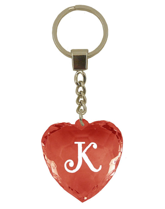 Initial Letter K Diamond Heart Keyring - Red