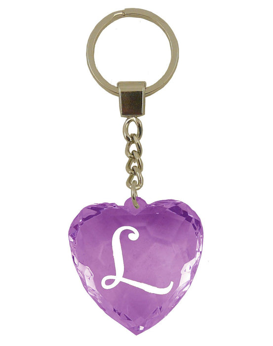 Initial Letter L Diamond Heart Keyring - Purple