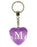 Initial Letter M Diamond Heart Keyring - Purple