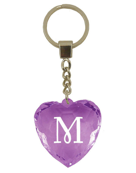 Initial Letter M Diamond Heart Keyring - Purple