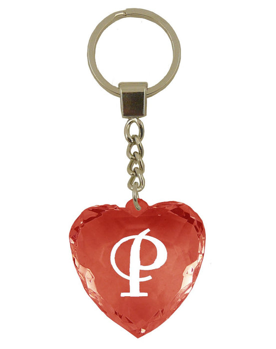 Initial Letter P Diamond Heart Keyring - Red