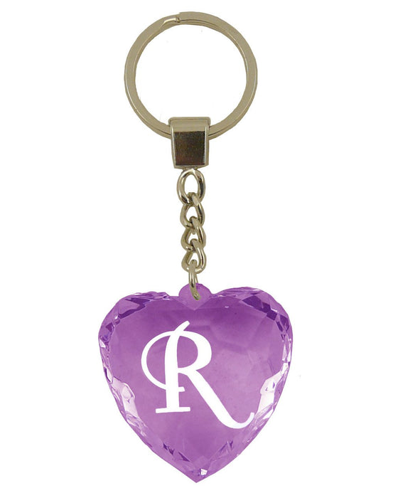 Initial Letter R Diamond Heart Keyring - Purple