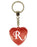 Initial Letter R Diamond Heart Keyring - Red