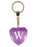 Initial Letter W Diamond Heart Keyring - Purple