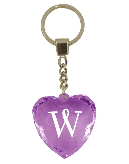 Initial Letter W Diamond Heart Keyring - Purple