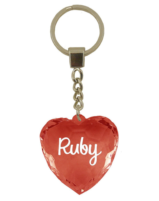 Ruby Diamond Heart Keyring - Red