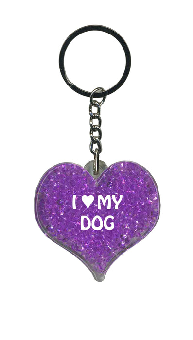 I Love My Dog Itzy Glitzy Keyring - Purple