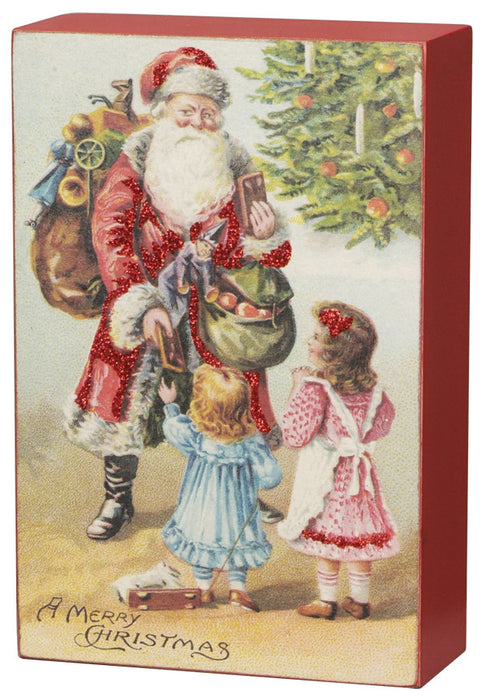 Vintage Box Sign -Santa & Kids 4'' X 6''