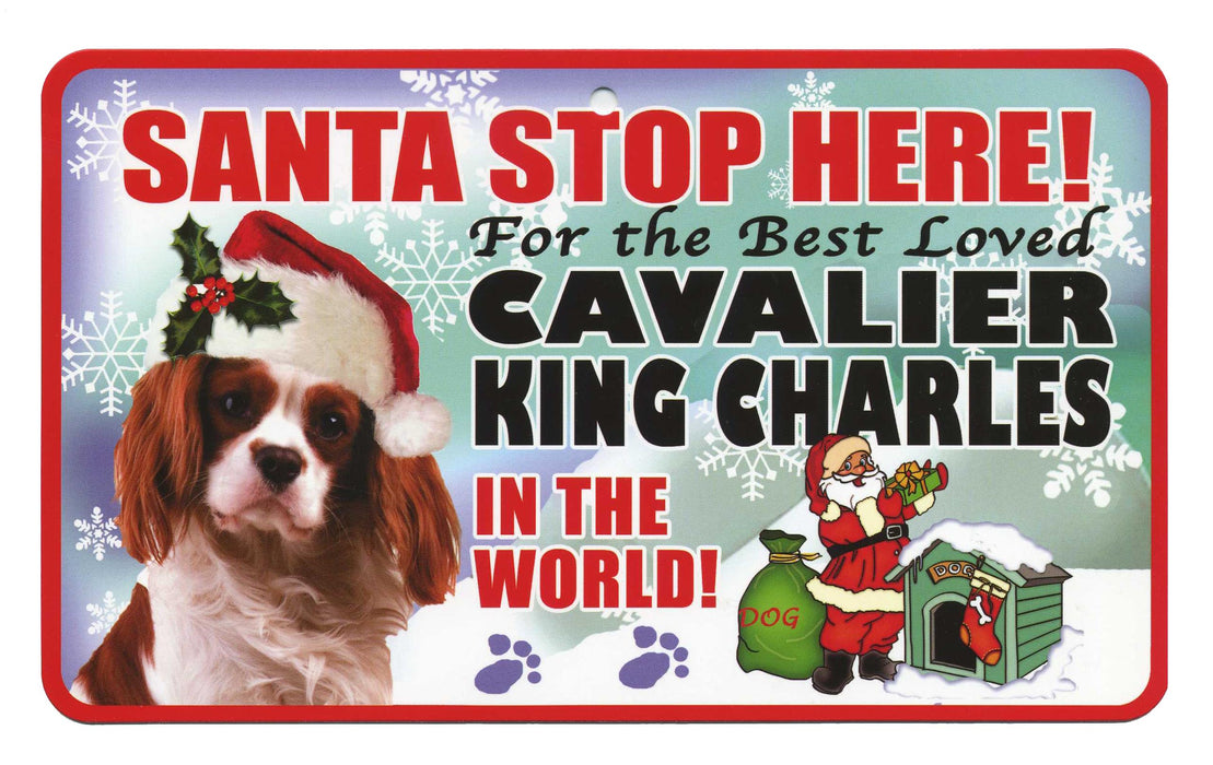 PSS016 Santa Stop Here Sign - Smooth Coated Chihuahua