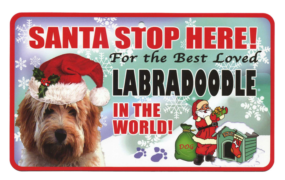 PSS041 Santa Stop Here Sign - Black Labrador