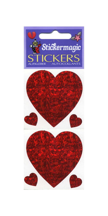 Pack of Sparkly Prismatic Stickers - 3 Hearts